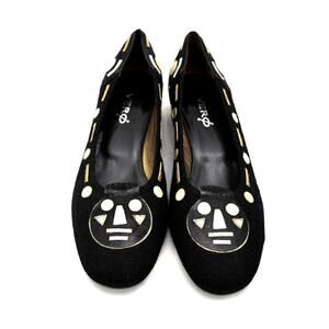 Vero Ve Black Linen Low Heel Pumps Gold & Silver Leather 11 M Aboriginal Face